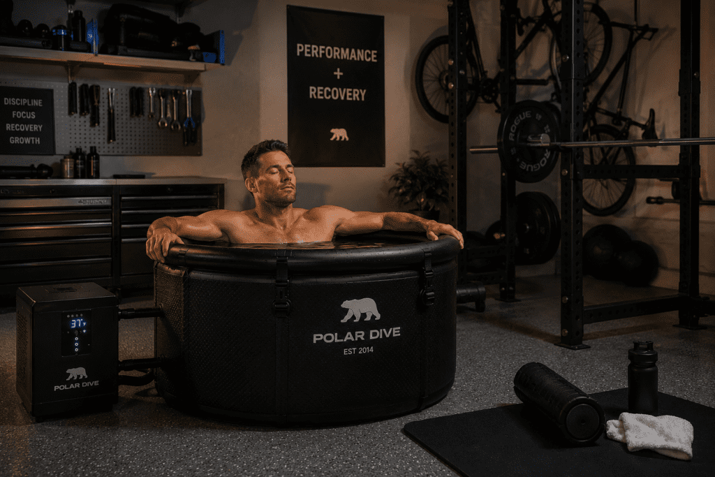 Polar Dive in a garage home gym recovery area