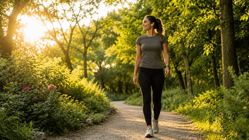 person walking on a path relaxed